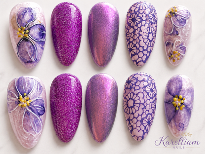 Lavender Luxe Floral Press-On Nails – Size Small | Handmade Glam Nail Set