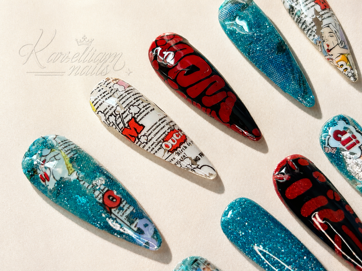 Pop Art Electric | Luxury Comic Press-On Nails|Size Small
