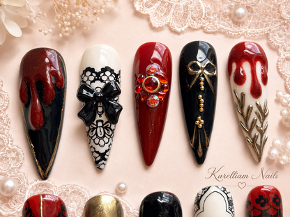 Crimson Lace Gothic Glam Press-On Nails | Size Small