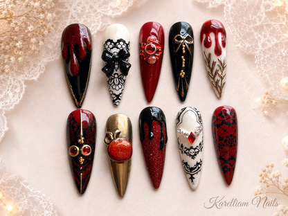 Crimson Lace Gothic Glam Press-On Nails | Size Small
