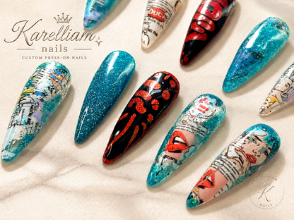 Pop Art Electric | Luxury Comic Press-On Nails|Size Small