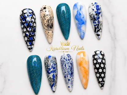 Midnight Sapphire Press On Nails | Medium Celestial Blue Luxury Nails | Handmade Statement Se