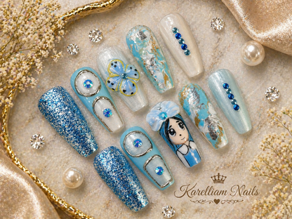 3D Flower & Character Nail Set | Size Small | Handmade One-of-a-Kind