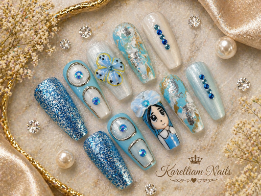 3D Flower & Character Nail Set | Size Small | Handmade One-of-a-Kind