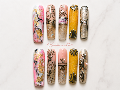 Blush Royale | XL Long Square Luxury Press-On Nails – Size Small