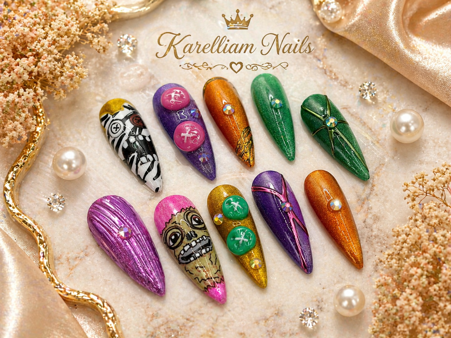Color Pop Art Luxe Press-On Nails | Hand-Painted Statement Set | One-of-a-Kind | Karelliam Nails