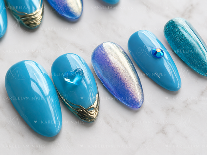 Luxe Blue Press-On Nails – Size Small | Handmade Luxury Glam Nail Set
