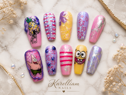 Cartoon Splash Press-On Nails | Size Small | Colorful Character-Inspired Nail Set | One-of-a-Kind |