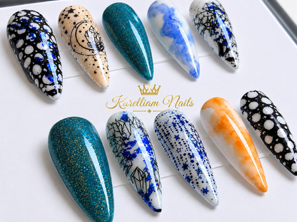 Midnight Sapphire Press On Nails | Medium Celestial Blue Luxury Nails | Handmade Statement Se