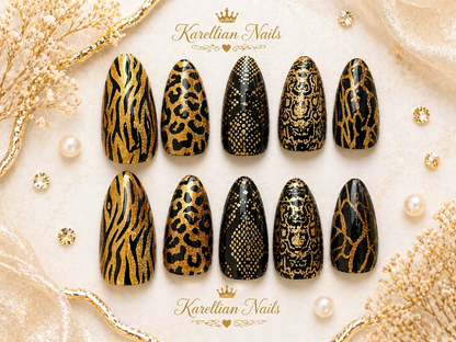 Luxury Gold & Black Animal Print Press-On Nails – Size Small | One-of-a-Kind Set