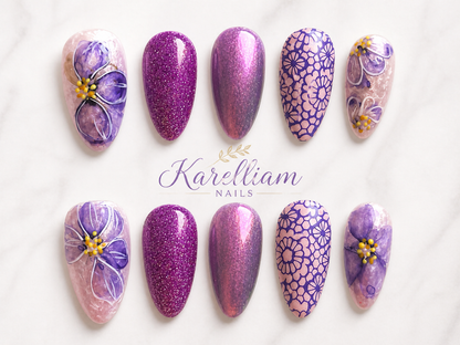 Lavender Luxe Floral Press-On Nails – Size Small | Handmade Glam Nail Set