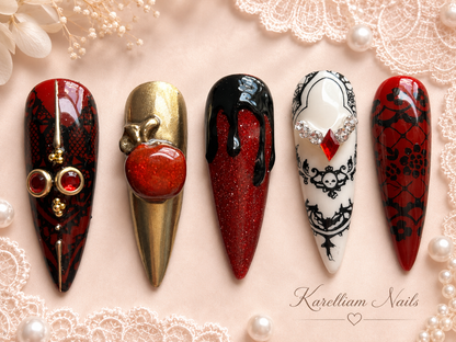 Crimson Lace Gothic Glam Press-On Nails | Size Small