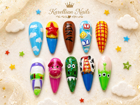 Toy-Inspired Character Press-On Nails – Colorful 3D Cartoon Nail Set | Size Small | One-of-a-Kind