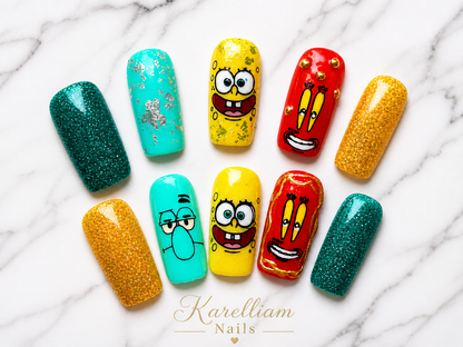 Cartoon Character Press-On Nails | Size Small | Colorful Fun Nail Set | One-of-a-Kind