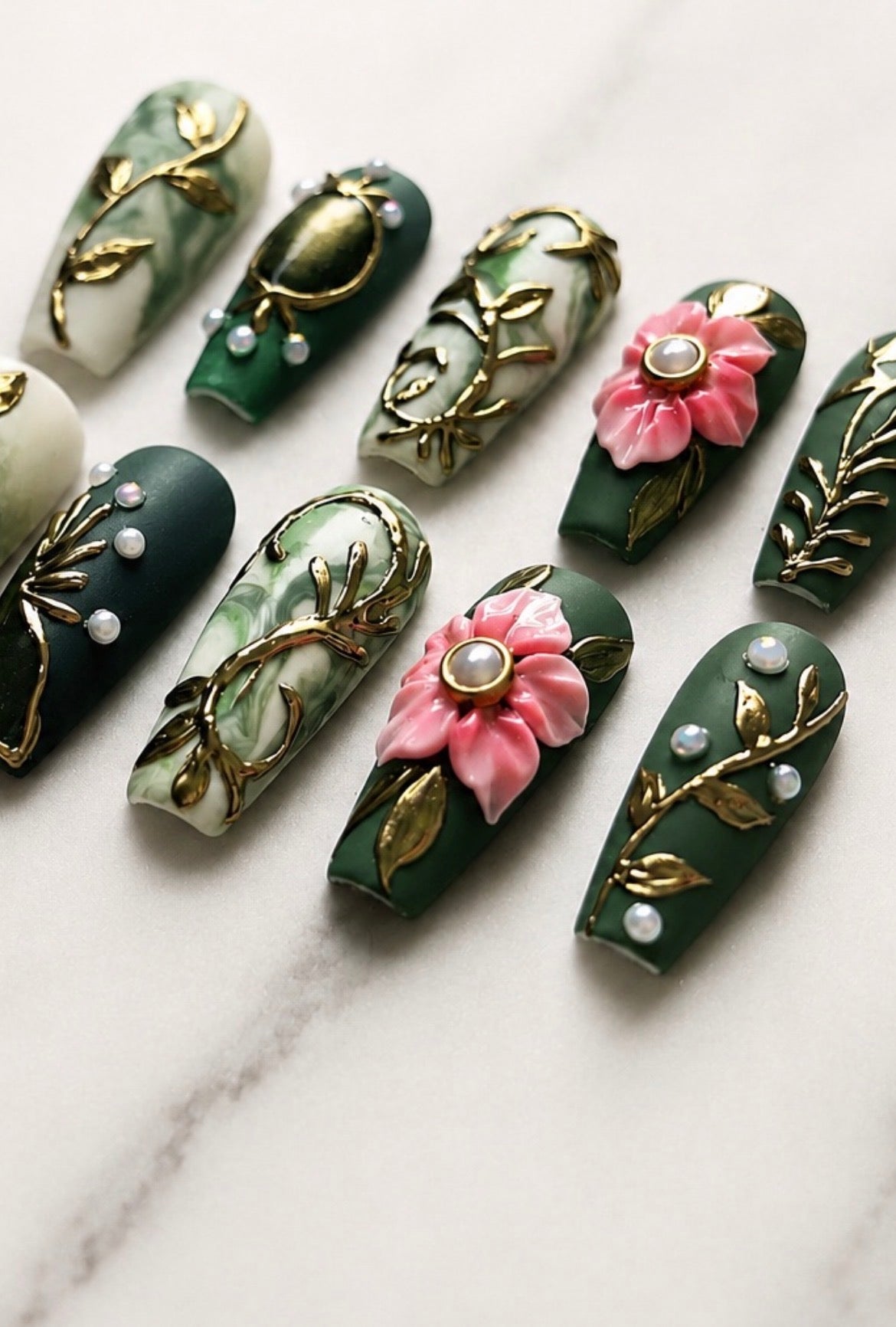 Enchanted Bloom | Luxury 3D Floral Press-On Nails|Size Medium