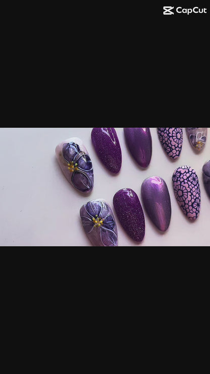 Lavender Luxe Floral Press-On Nails – Size Small | Handmade Glam Nail Set