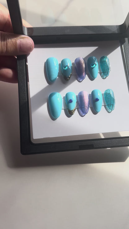 Luxe Blue Press-On Nails – Size Small | Handmade Luxury Glam Nail Set